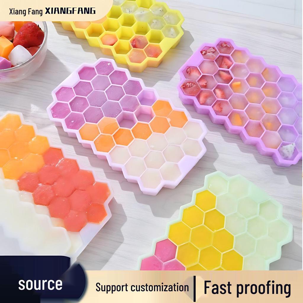 Силиконовая форма для кубиков льда в виде пчелиных сот с крышкой, 37 ячеек, штабелируемая, пищевая, DIY лоток