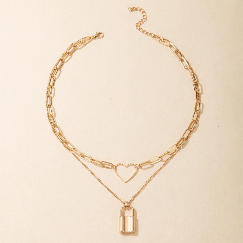 Полое сердце многослойная геометрия толстая цепочка свитера модные ювелирные изделия подарочная цепочка сердце модный замок кулон ожерелье для женщин