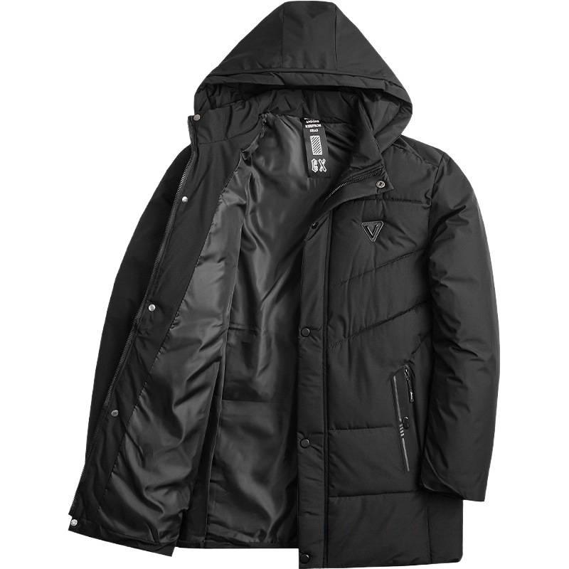 Мужская зимняя куртка 2025 года с высоким ворсом, теплая, из хлопка, со съемным капюшоном, для делового стиля среднего и пожилого возраста.