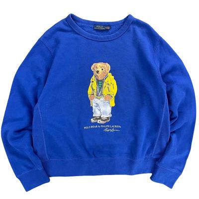 Polo Bear Pattern Crewneck Fleece Long Sleeve Sweatshirt Womens sweatshirt Blue WMPOKNIN6820093-400