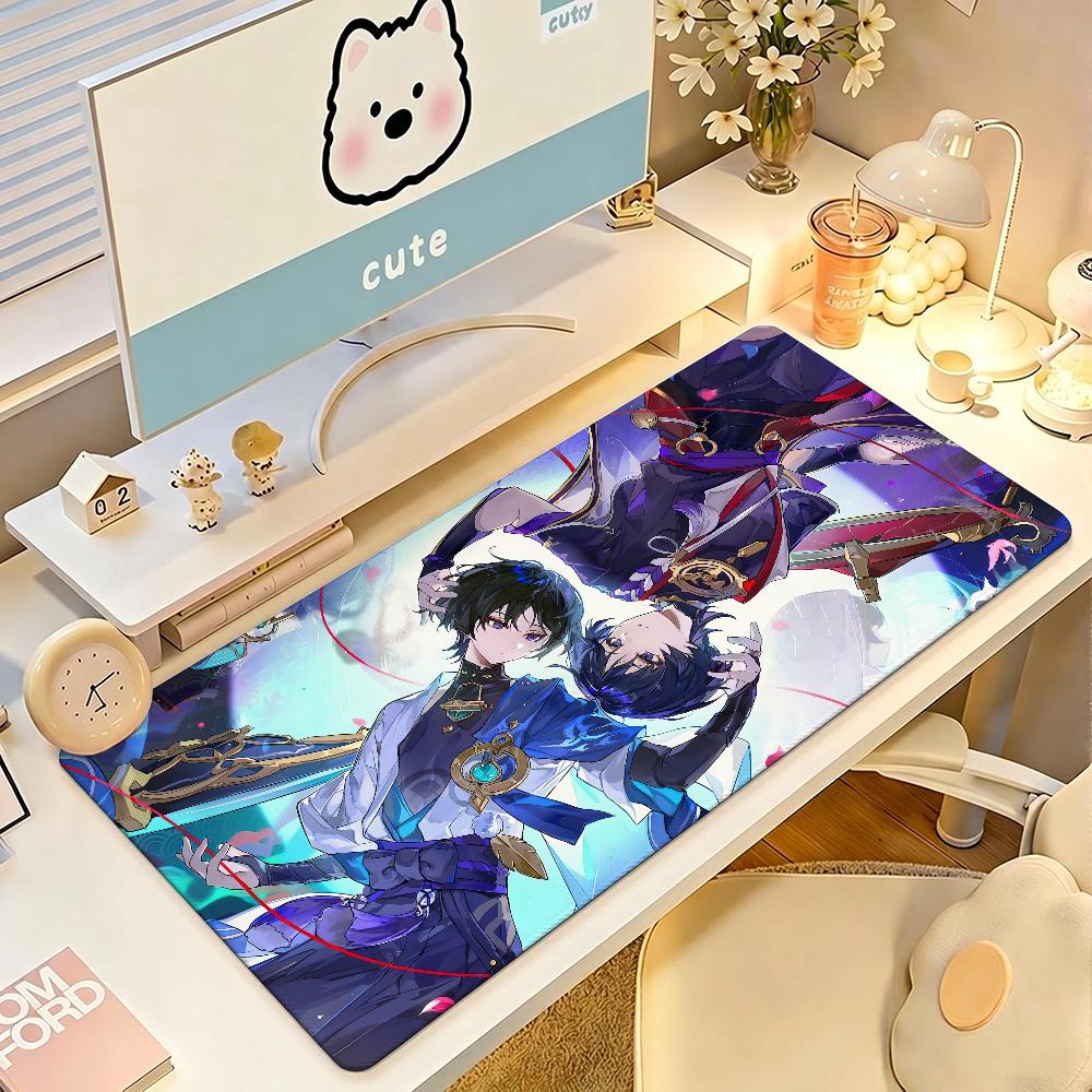Game Genshin Impact Wanderer Mouse Pad Large Nonslip Waterproof Mat Stitched Edge Keyboard Pad For Gaming Daily Office