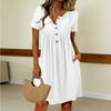 Женское однотонное платье с коротким рукавом и воротником на пуговицах