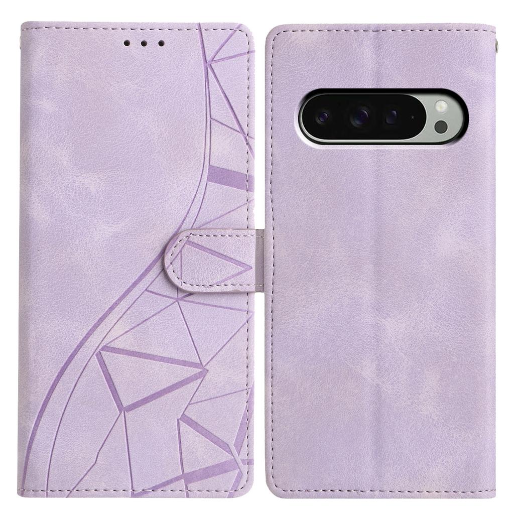 For Google Pixel 10 Pro XL Case Wallet Stand Imprinted Triangle Pattern Leather Phone Flip Cover
