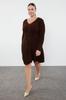  Women's Plus Size Dress Dark Brown V-Neck Knitwear Dress
