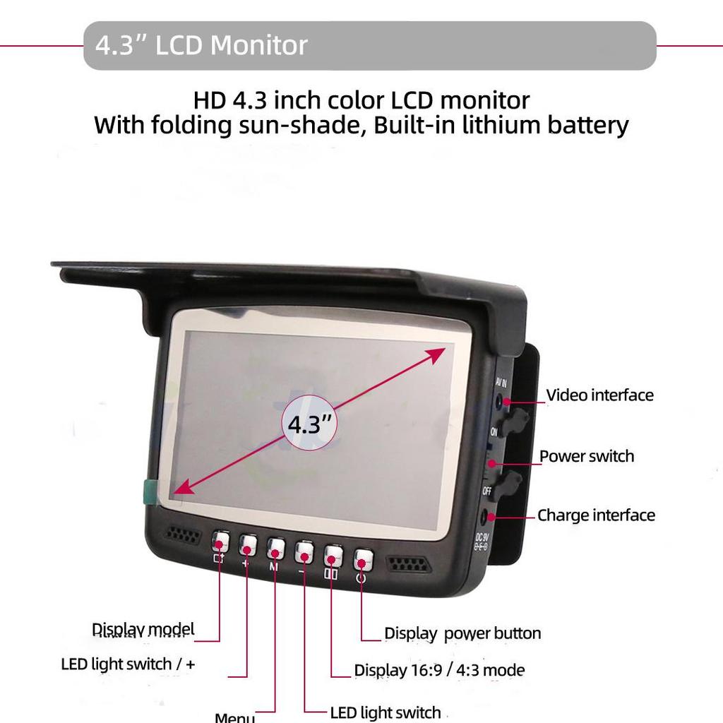 Рыболокатор высокой четкости, 4,3-дюймовый экран, устройство ночного видения, визуальное рыболовное устройство