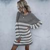 Autumn and Winter Women's Sweater Dress Long Sleeve Striped Crew Neck Knit Sweater Dresses