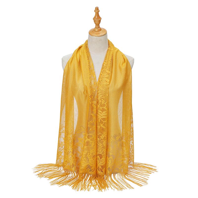 Кружева ажурный шелковый хиджаб шарф с кисточками - однотонная шаль для женщин