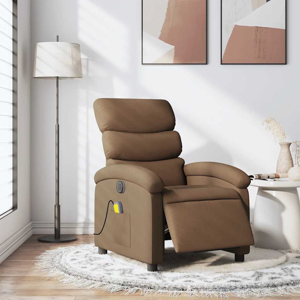 Electric Massage Recliner Chair Brown Fabric