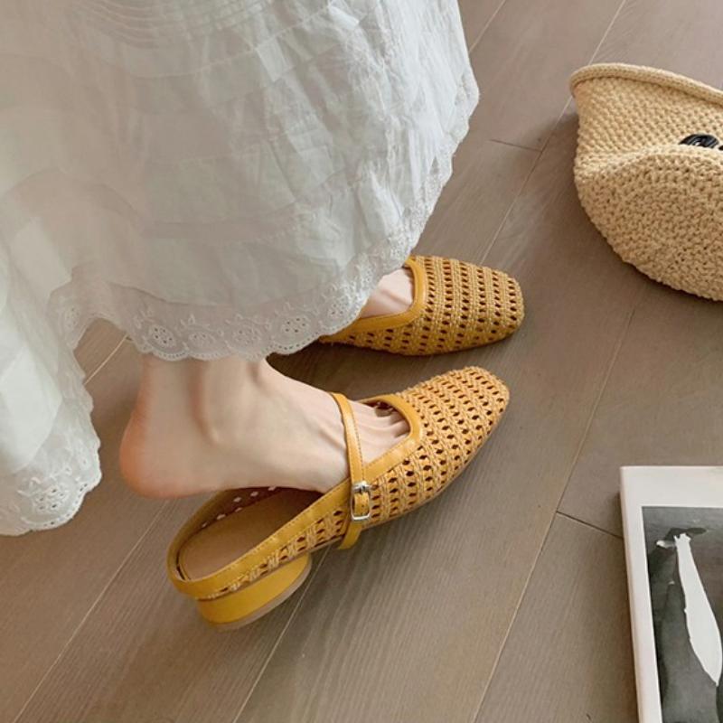 Модные плетеные женские шлепанцы на низком каблуке, обувь, мюли, весна-лето, квадратный носок, женские шлепанцы на каблуке, обувь, сандалии, женские шлепанцы