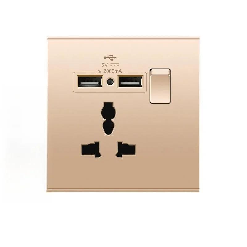 Uk Type 86 13A Универсальный розовое золото 220 В настенный большой деформированный 1-клавишный 2-позиционный крестовой выключатель света, USB электрическая розетка