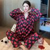 2025 Spring Women's Pajamas Set Silk Love Print Long Sleeve Sleepwear Leisure Nightwear Pyjamas for Women Homewear
