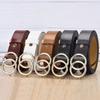 Women Leather Double Round Buckle Belts Fashion Retro Adjustable Belt