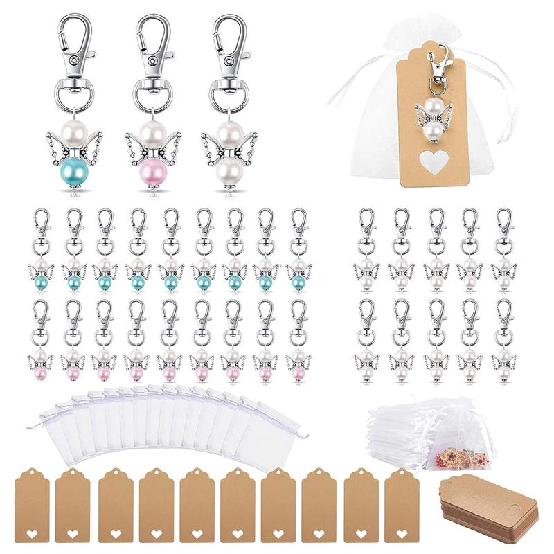 Набор из 30 подвесок Ангел-хранитель, подарки для гостей, крещение, свадьба, с мешочком из органзы и подвеской из крафт-бумаги