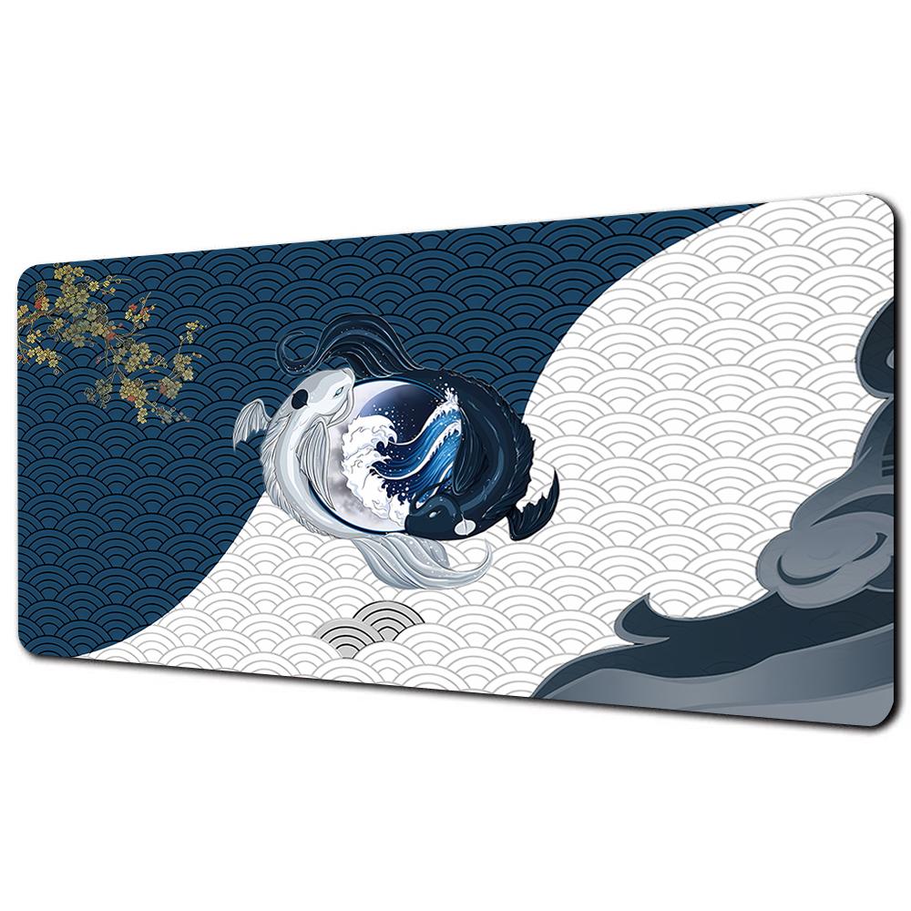 Fish XXL Lock Edge Mousepad Koi Taichi Neutral Large Gaming Desk Mat Keyboard Mats Mouse Mat Beast Desk Pad For Gift Mouse Pad