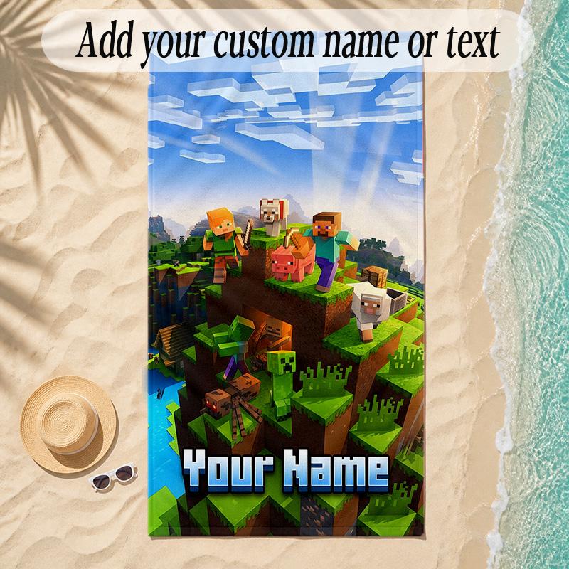 Beach TowelMinecraft Custom Name Text Personalized Soft Towel for Beach Pool Indoor Home Decor Gift
