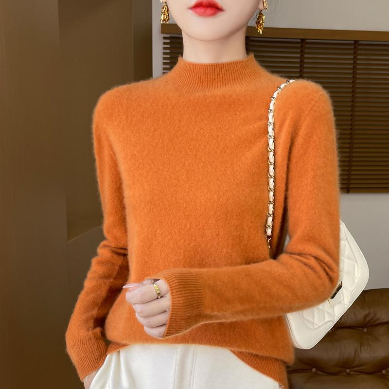 Seamless One-line Ready-to-wear Wool Sweater Half Turtleneck Knitted Bottoming Fashion Versatile Warm Sweater Autumn and Winter New Style