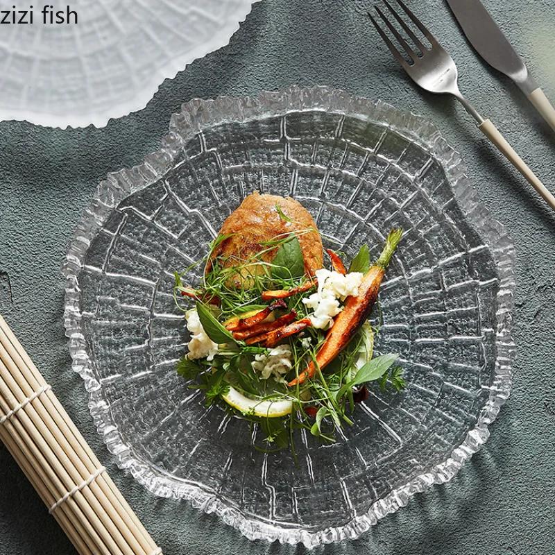 Стеклянная тарелка «Годовое кольцо» Декоративная обеденная тарелка Фруктовая тарелка Салатница Тарелки с блюдами западной кухни Десертная чаша Суши-блюдо Тарелки для сашими