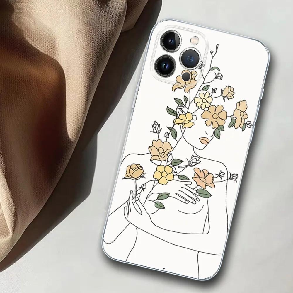 Чехол для мобильного телефона Apple IPhone15ProMax Line Art Girl Чехол для мобильного телефона Hair Painting Anti Drop Huawei Three