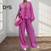 2 шт./компл., женская рубашка, брюки, комплект, кардиган на шнуровке, блузка с длинными рукавами, широкие брюки, полная длина, домашняя одежда, повседневный наряд, пижамный костюм
