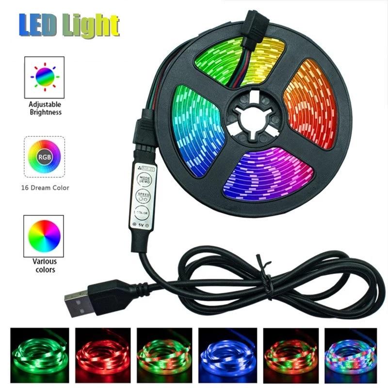 Светодиодные ленты RGB 2835, украшения, 3 клавиши управления, USB-кабель, гибкая лента, диод, 5 В постоянного тока, настольная подсветка, ленточное освещение