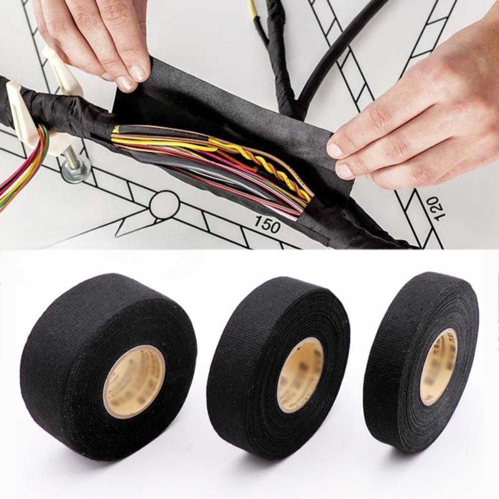 3pcs 15M Electrical Tape Heat-resistant Adhesive Cloth Fabric Tape for Automotive Cable Tape Wiring Loom Electrical Heat Tapes