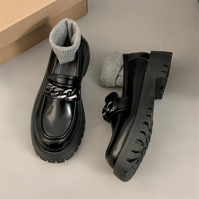 Модные туфли в стиле Лолиты, женские туфли Мэри Джейн на платформе, модные кожаные туфли с круглым носком и металлической цепочкой, женские винтажные туфли в стиле Jk Uniform