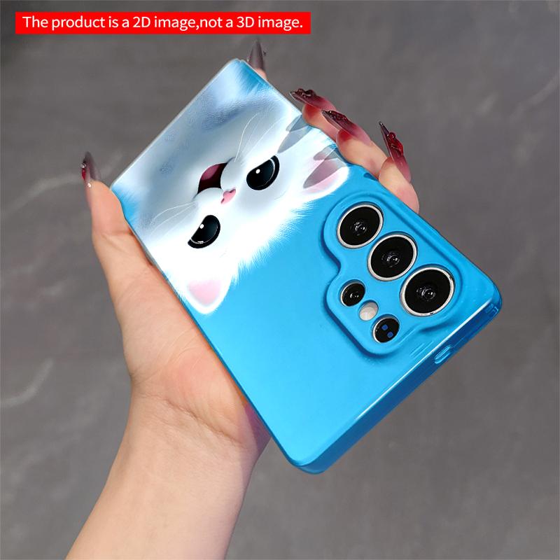 2DFlat Samsung phone case Cute White Cat Face on Blue Background Phone Case Applicable to Galaxy S23 S24 S25ULTRA S26 A12 A14 A15 A16 A54 A55