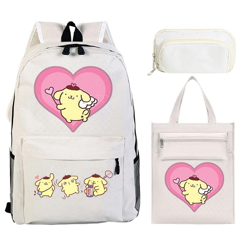 Pudding Dog Cartoon Children'S Schoolbag Three-Piece Set For Primary And Secondary School Students Versatile Backpack Tutoring Bag Pencil Case