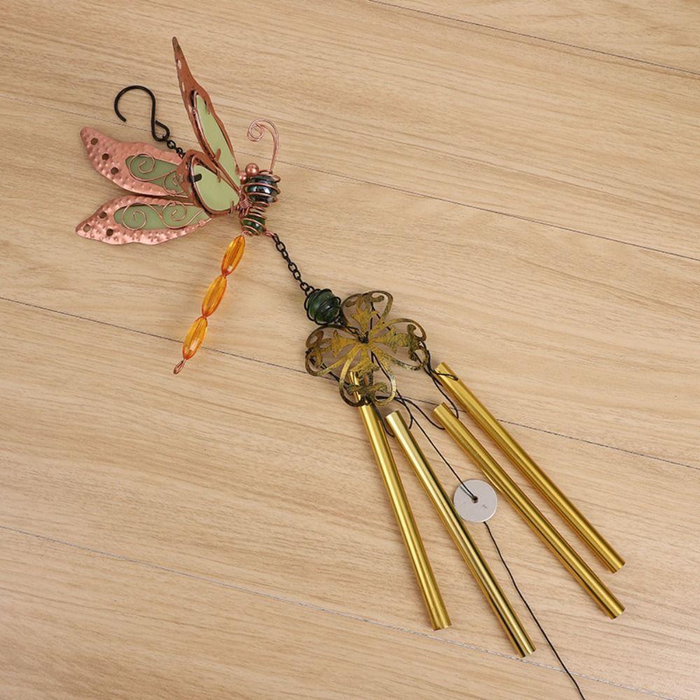 Vintage Bell Pendant Fluorescent Hanging Decoration Crafts Luminous Dragonfly Wind Chime Gift