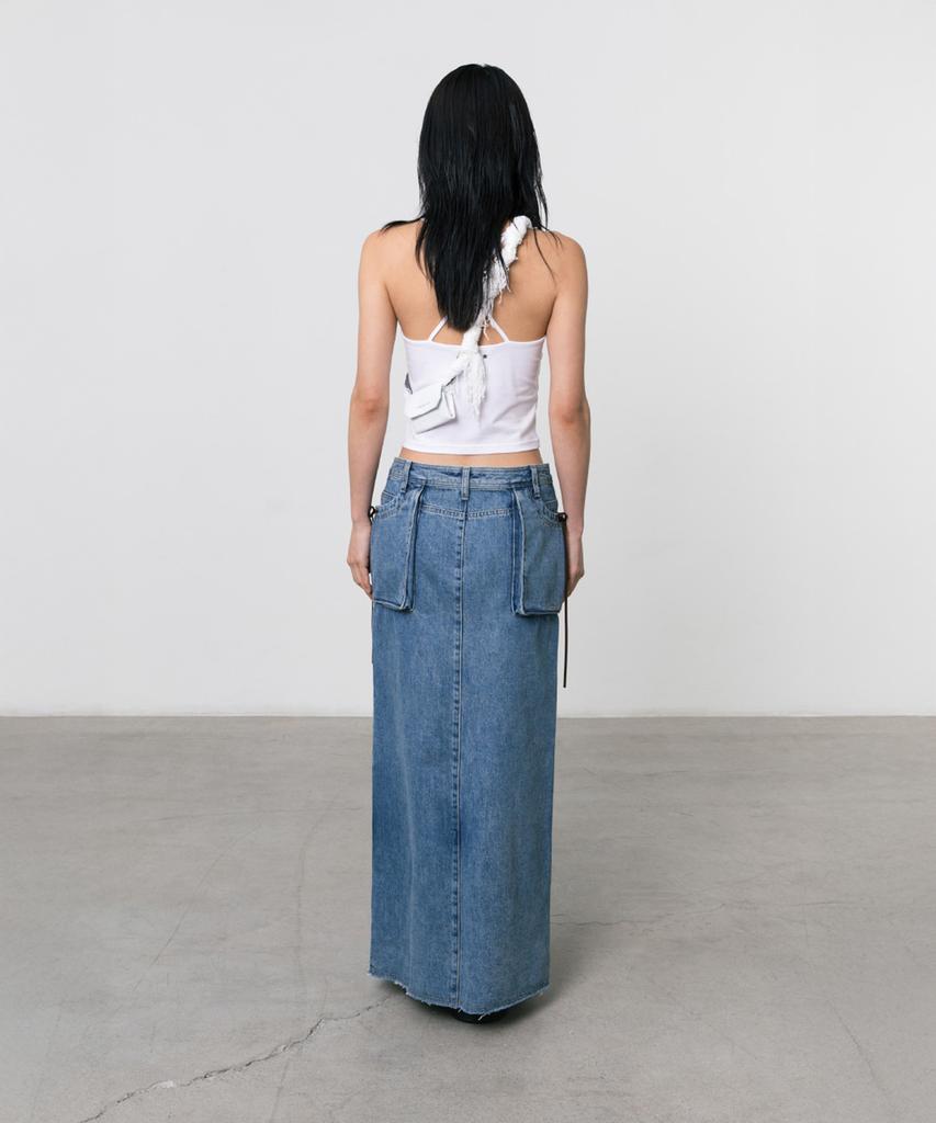 Three To Eighty Slit Denim Maxi Skirt Blue
