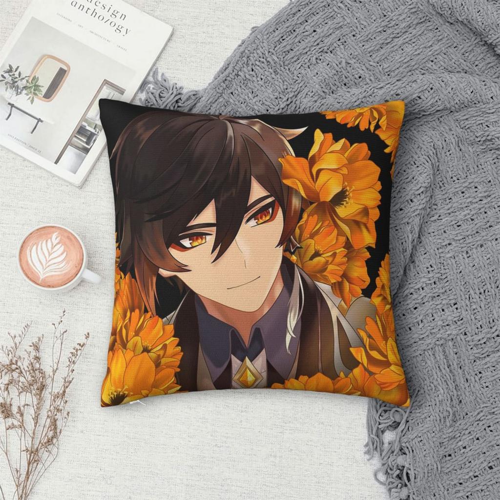 Game Genshin Impact Zhongli Square Pillowcase Pillow Cover Cushion Zip Decorative Comfort Throw Pillow for Home Car