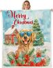 Merry Christmas Throw Blanket Watercolor Cartoon Xmas Trees Fleece Blanket for Kids Teens Adults Winter Snowflake Decor New Year