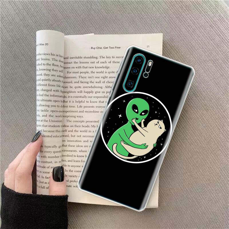 UFO Alien Cat universe Phone Case For Huawei P50 Pro P10 P20 P30 P40 Lite Cover Mate 40 30 20 10 Lite Capa Shell