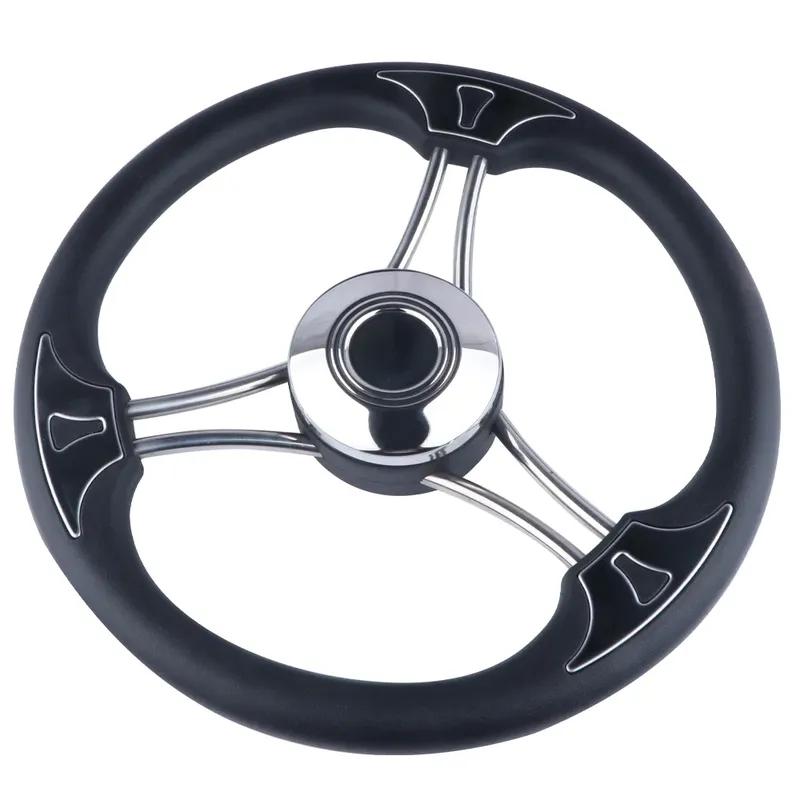 High-Quality Marine Steering Wheel - 3 Spoke Stainless Steel Boat Accessory with Comfortable Black Foam Grip