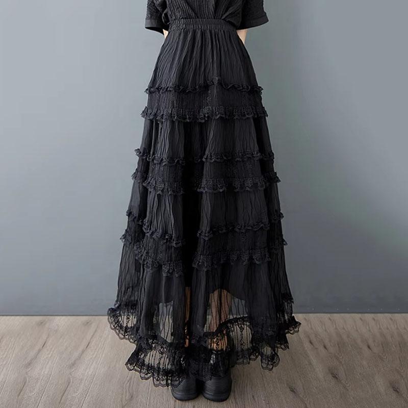 Xitao Lace Patchwork Gauze Elastic Waist Skirt ZMY1216