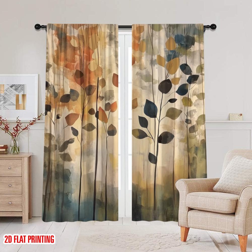 2 шт., 2D принт на плоскости Шторы и оконный декор Осенние силуэты Полиэстер (без стержня) Украшения для дома Ldeal для