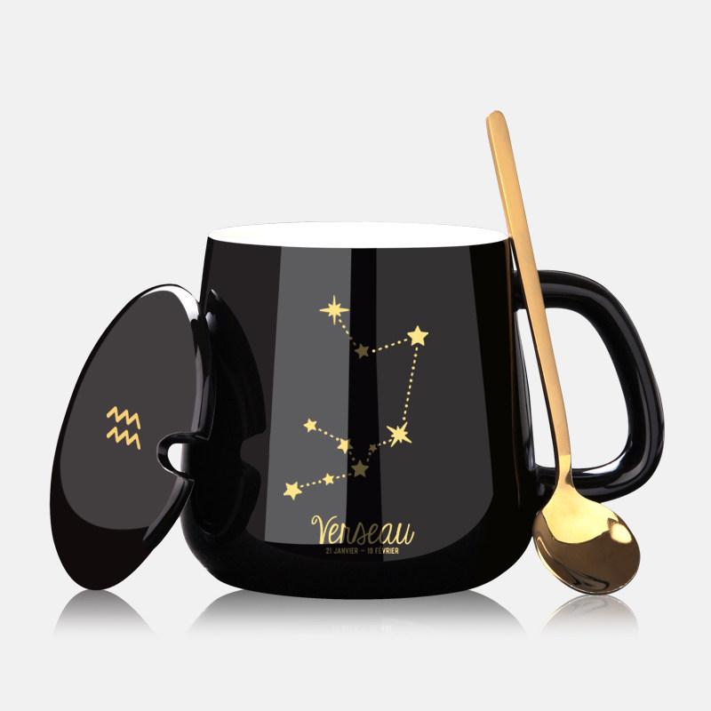 Персонализированная керамическая кружка для кофе с крышкой и ложкой - Праздничный дизайн для пар