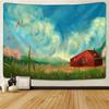 Красный дом картина маслом гобелен настенный голубое небо луга богемная психоделическая ферма общежитие студия Настенный декор