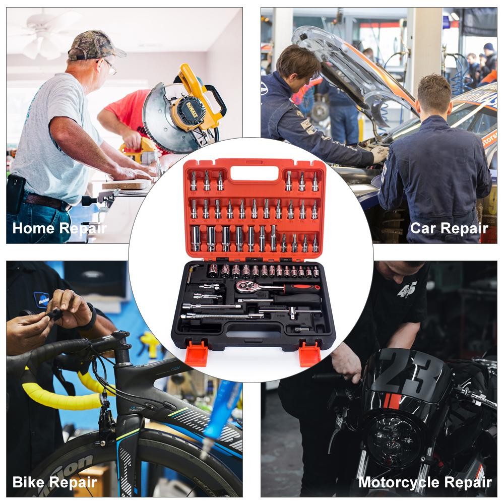 Car Repair Hand Tools Set Auto Repair Tool Kit 1/4” 3/8" Socket Wrench Set Metric Tool Kit For Car Motorcycle Bicycle