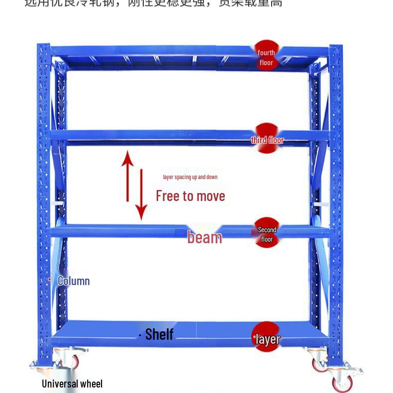Mobile Multi-Tier Storage Rack with Wheels - Light to Medium-Duty Warehouse Shelving