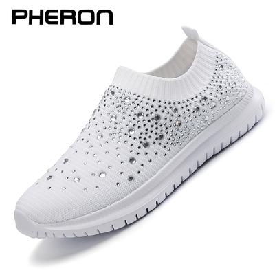 Модные вулканизированные кроссовки Женские кроссовки Трикотажные кроссовки Женские слипоны Носки Обувь Блестящие кристаллы Zapatillas Mujer Повседневные