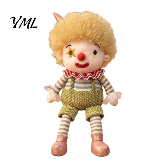 Stuffed Companion Doll Vintage Circus Clown Plush Toy, Soft Jester with Embroidered Face, Retro Decorative Figurine for Shelf, Cute Play Gift