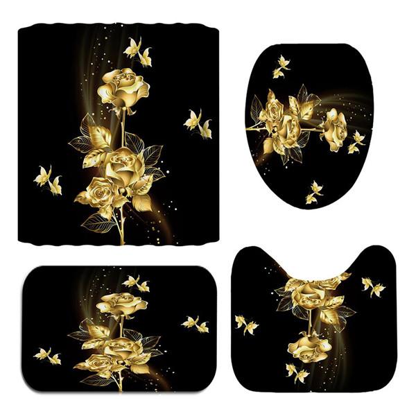 Золотая роза, водонепроницаемая занавеска для душа, комплект унитаза, коврик, нескользящие коврики для ванной, аксессуары для ванной комнаты
