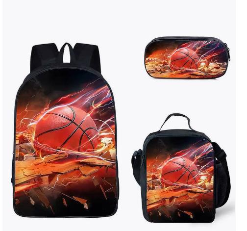 School Season Three-Piece Set School Bag Pencil Bag Lunch Bag Street Tide Basketball Football Picture Backpack Set