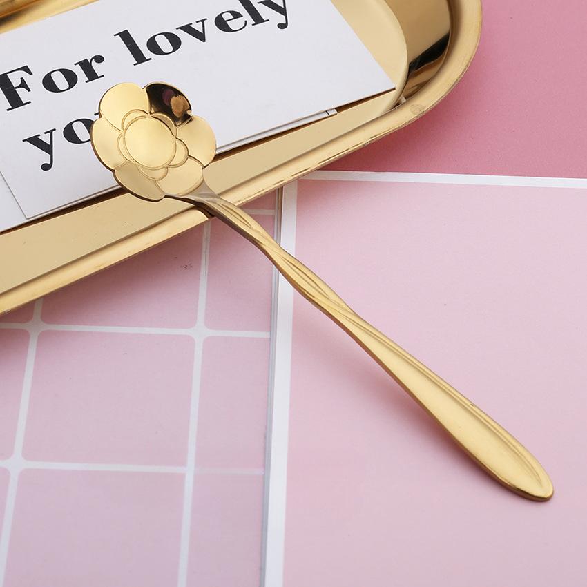 HANYANG Креативная посуда из нержавеющей стали Ложка для цветов с короткой ручкой Бытовая птичье гнездо Десертная ложка Ложка для перемешивания Ложка для цветов вишни