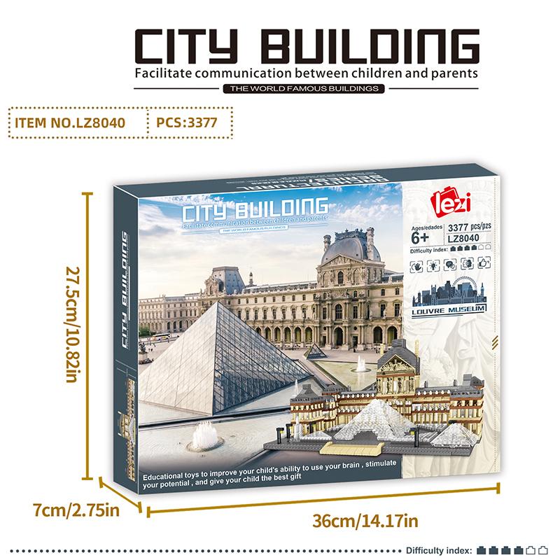 Non-Toxic 3377Pcs Louvre Model Building Blocks World Famous Attractions Architectural Model Bricks Desktop Decoration Kids Toys Gifts