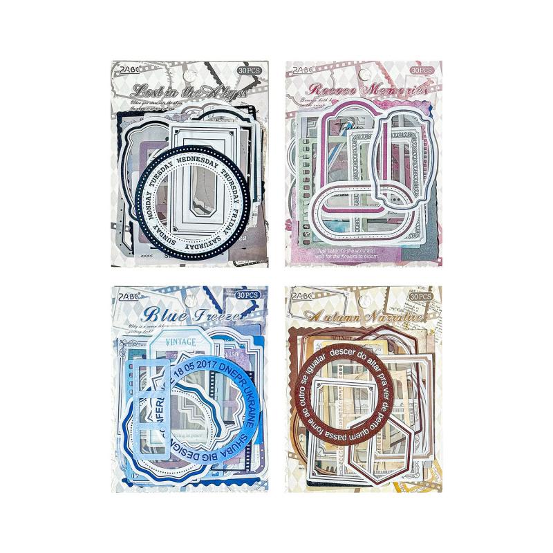 30-Piece Retro Hollow-out Border Stickers, Elegant Vintage Frame Designs with Intricate Cutouts, Self-Adhesive for Journal