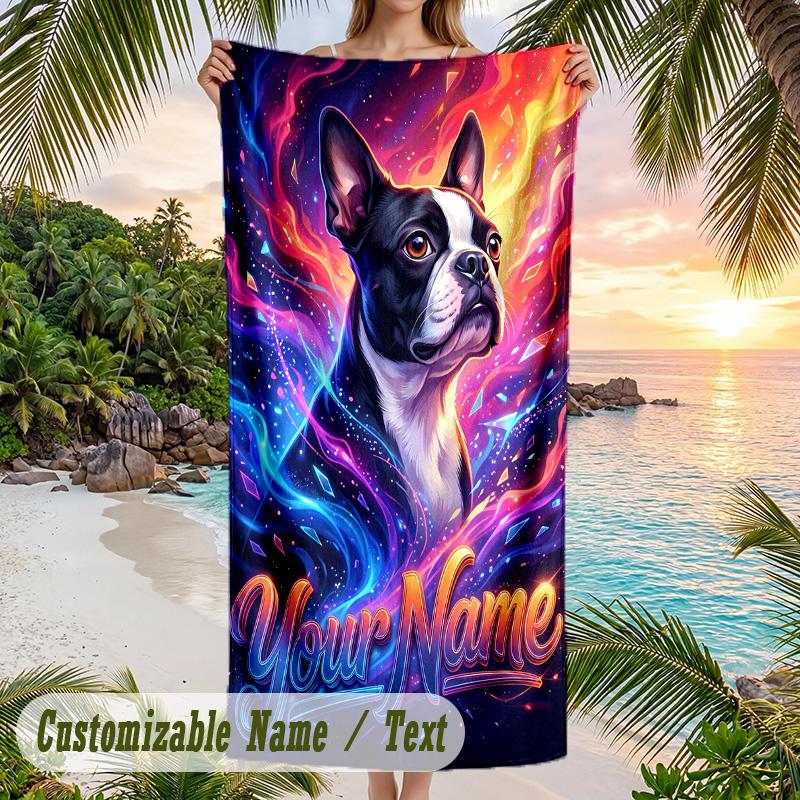 Neon Theme Beach Towel Personalized Custom Name & Text Soft Quick Dry Beach Towel for Swimming Travel