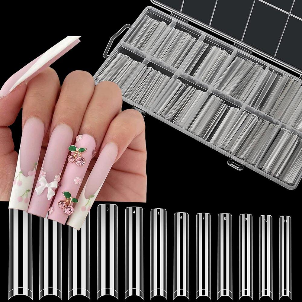 240pcs No C Curve Clear Clear Square Nail Tips 3XL Extra Long Half Cover Fake Nails 12 Sizes Professional Straight Square French