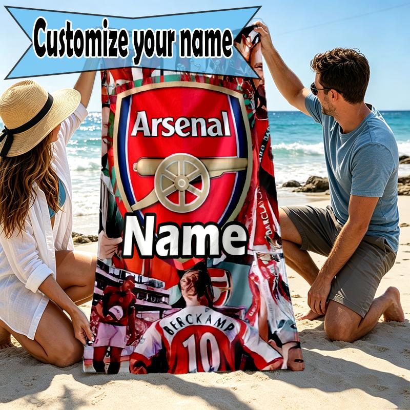 Custom Name Personalized football team F.C Print Beach Towel, for Trip Camping Beach Party Home Decor, Birthday Gift for Family & Friends